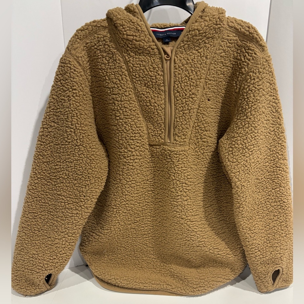 Tommy Hilfiger Camel 1/4 Zip Sherpa Fleece Pullover Hoodie